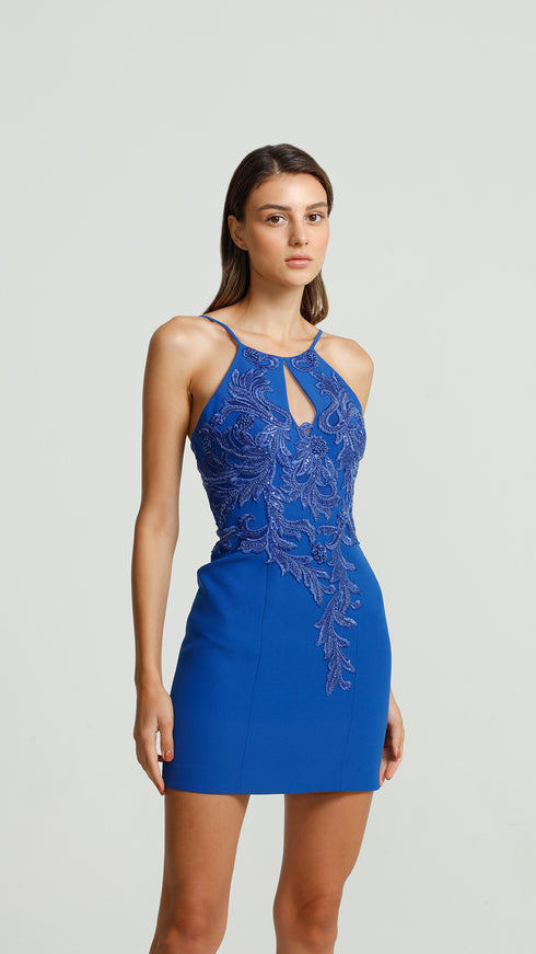Decolletage Cobalt Mini Dress